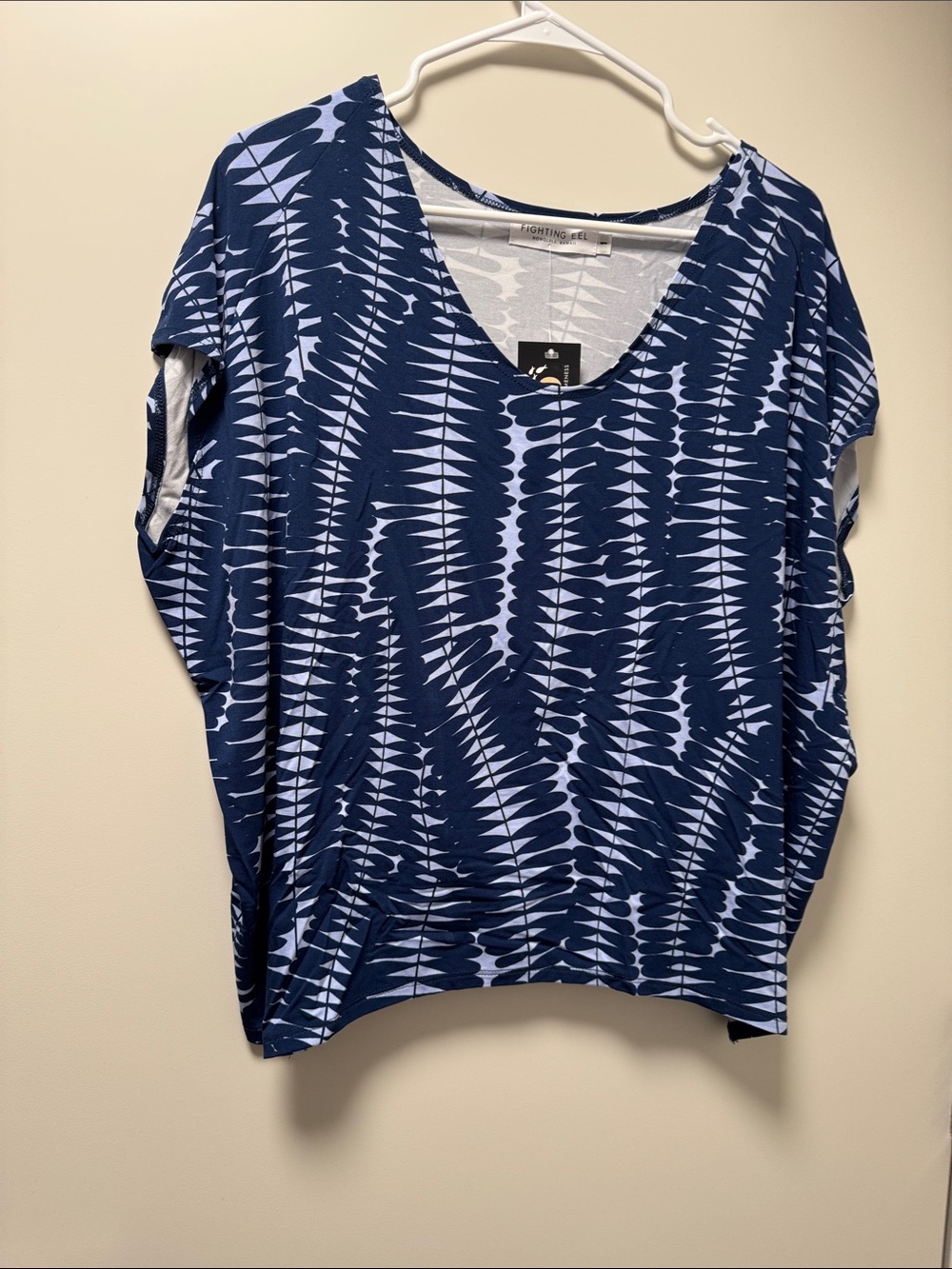 Fighting Eel Sabine short sleeve shirt in blue eclipse sword fern pattern